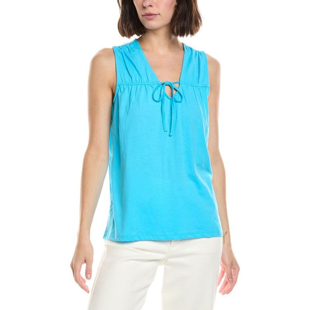 Stella Parker Womens Brighton Ruched Tie Top, Blue